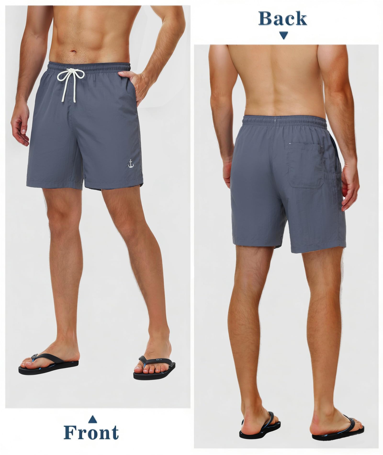 Zoofly Bañador corto de nailon para hombre, cintura elástica, pantalones cortos de baño para hombre, pantalones deportivos con forro de malla
