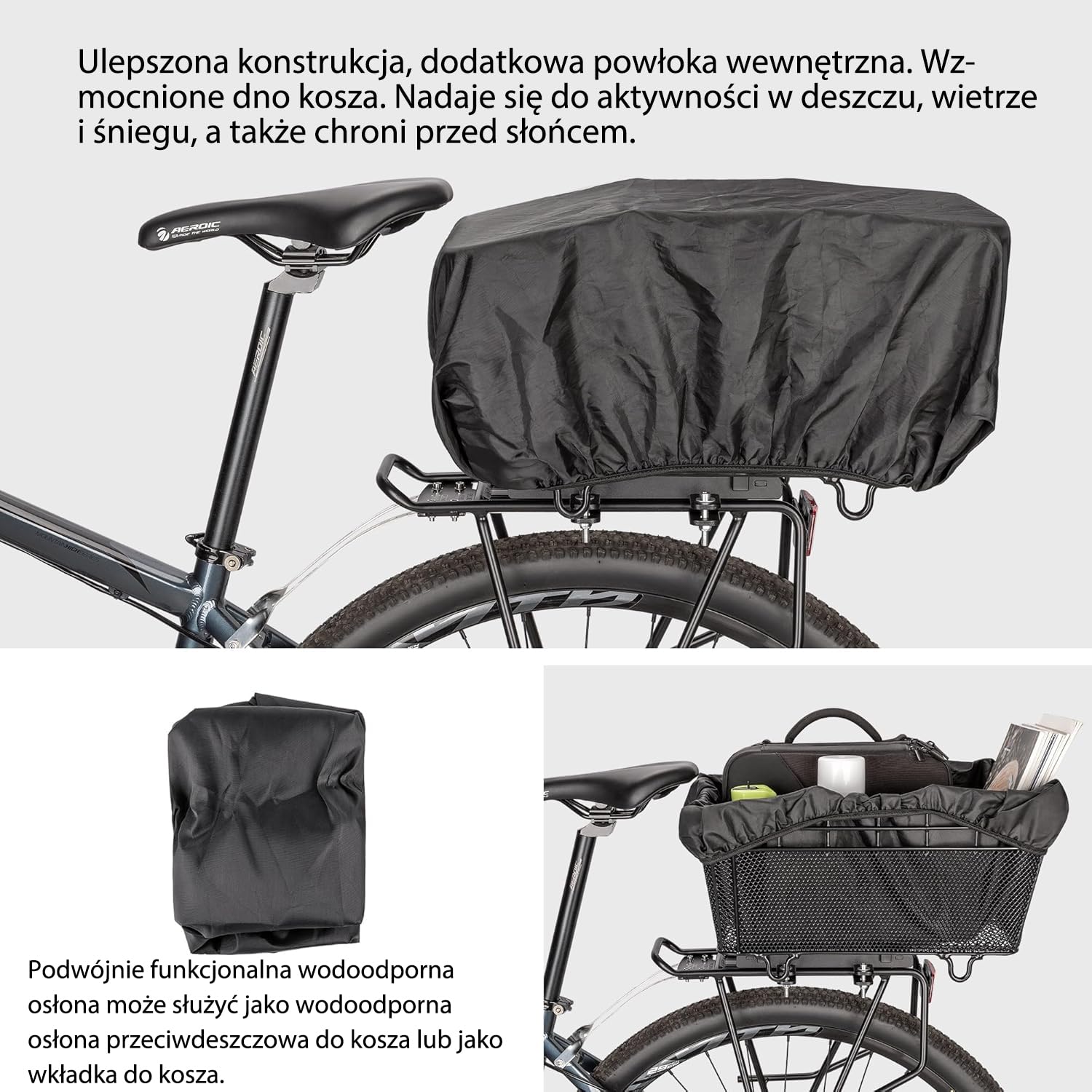 CXWXC Koszyk rowerowy na tylne koło z uchwytem – system szybkiego mocowania kosz rowerowy z tyłu z siatką transportową i wodoszczelną osłoną, duża pojemność z tyłu