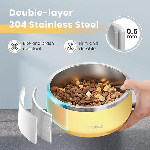 Miniatura 2 de Pawaii Cuenco de acero inoxidable para perros con base de goma antideslizante y aislamiento de doble pared, diseño duradero, incluye etiqueta de