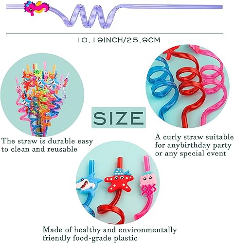 Miniatura 2 de 24 popotes de animales bajo el mar para recuerdos de fiesta en el mar, decoraciones de fiesta temática oceánica, popotes reutilizables de animales