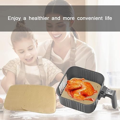 Miniatura 6 de Revestimientos de papel pergamino para freidora de aire (10 x 10 pulgadas), cuadrados, 100 piezas compatibles con freidora de aire XXXL, perfectos