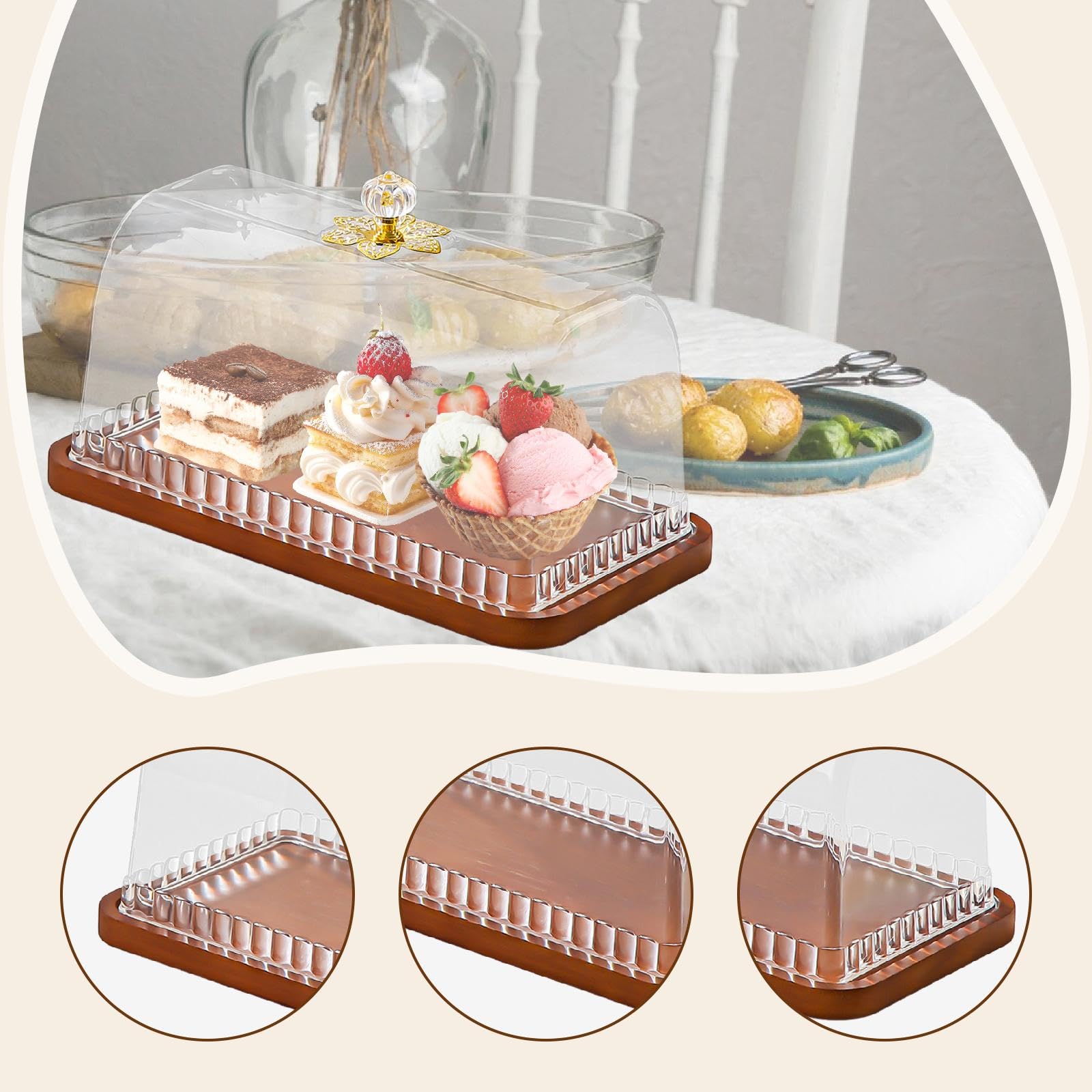 KESOTO Soporte para Tartas con Tapa, Plato Versátil, Expositor de Mesa, Soporte para Cupcakes, Bandeja para Servir, Ideal para Inauguraciones de Casas Y, Rectángulo