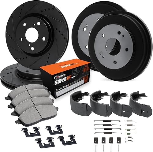 R1 Concepts Kit de frenos y rotores traseros delanteros | Pastillas de freno delanteras y traseras| Rotores y pastillas de freno | Pastillas y