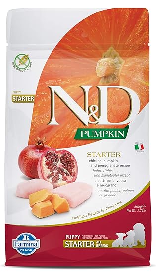FARMINA PET FOODS Pumpkin, Grain Free, Dry Dog Food, Starter Puppy, All Breed, 800 GM, Chicken & Pomegranate