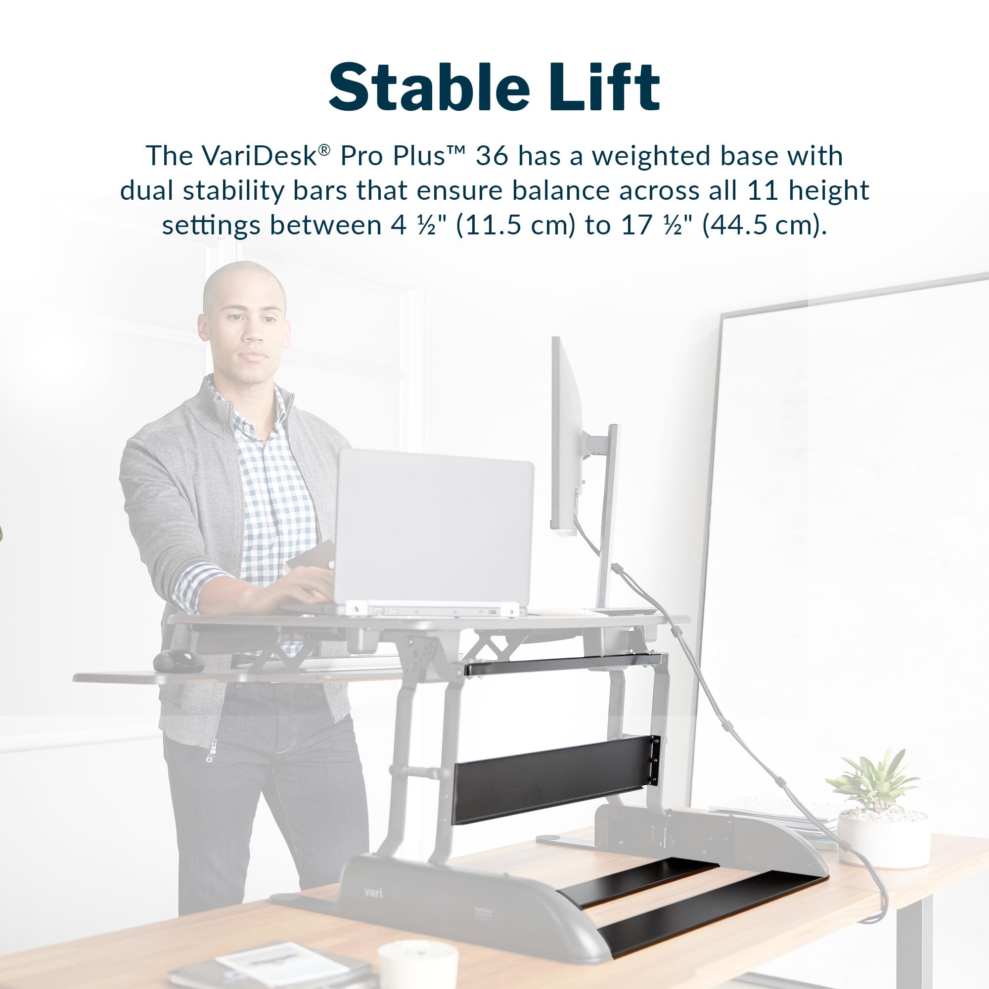 Vari Varidesk Pro Plus 36 Electric Standing Desk Converter – 11 Height Settings + Spring-Loader Lift, 2 Tier Design, Keyboard Tray – Fits Desktops 36” Wide x 26.5" Deep – Fully Assembled (): Walnut 36" Wide