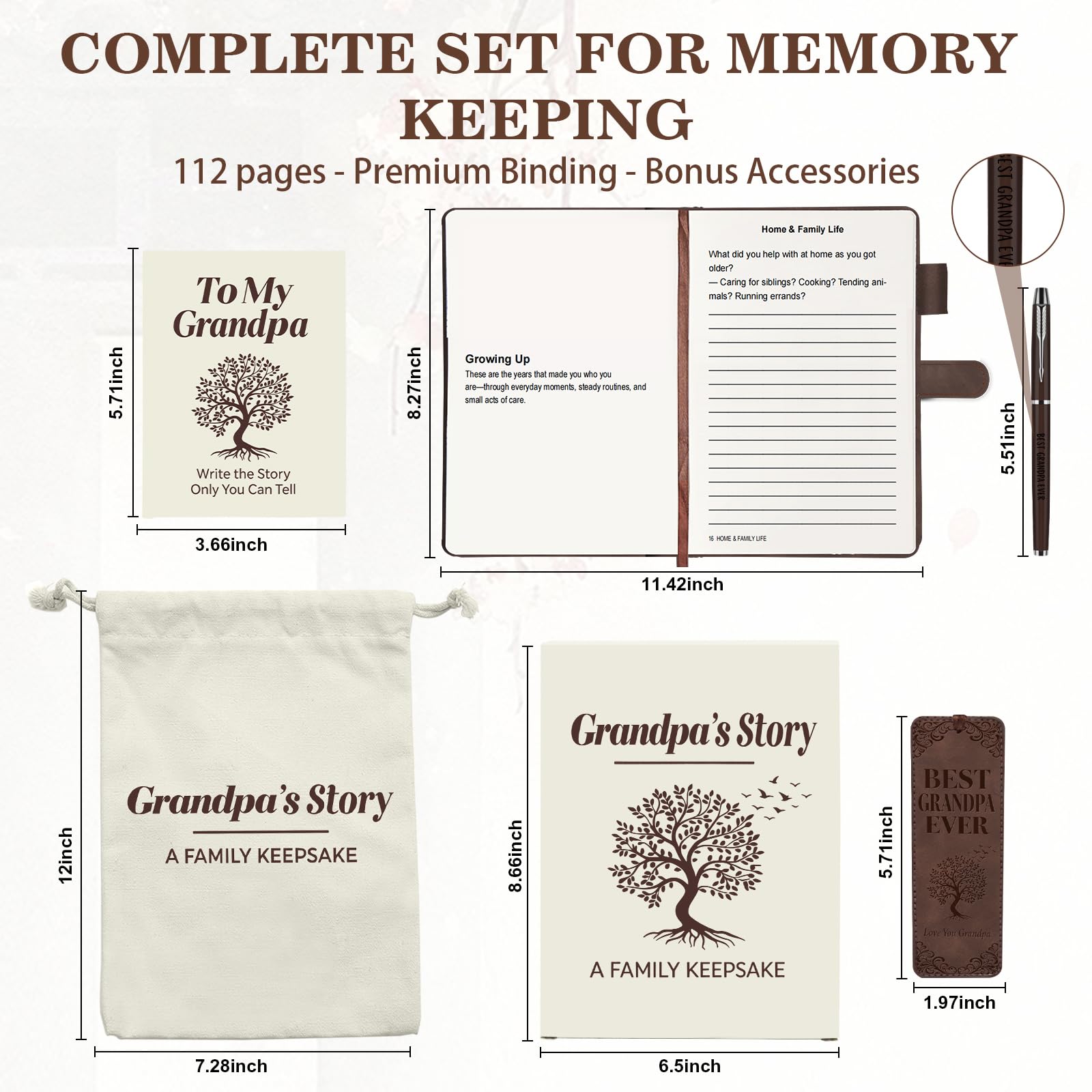 Grandpa I Want To Hear Your Story - Juego de regalo de diario de cuero para la familia, recuerdo de reliquia, regalos significativos para el abuelo de parte de los nietos, regalos