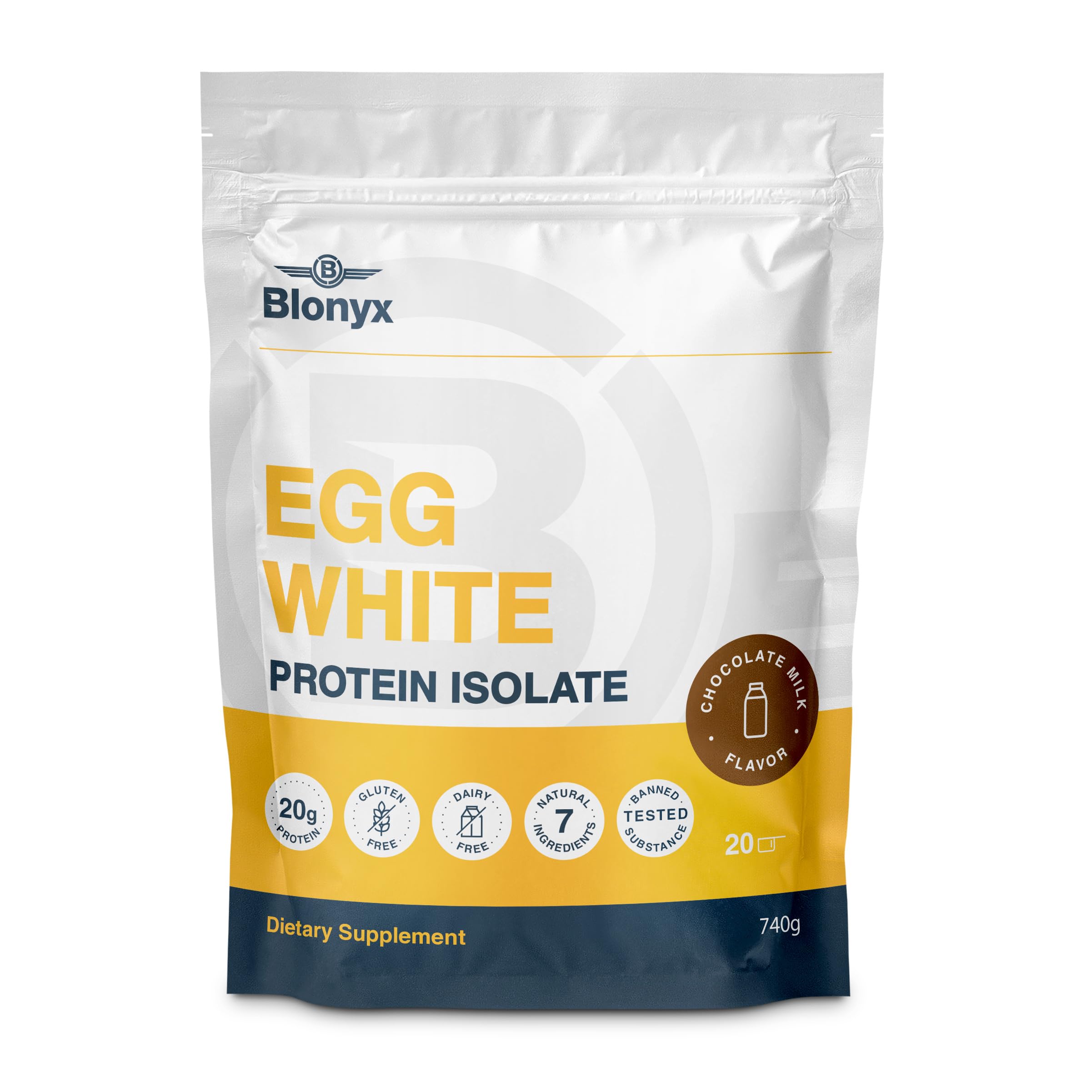 Egg White Protein Isolate Powder - Chocolate Milk Flavor, 20g Protein per Serving, Gluten & Lactose Free, Natural Ingredients, 1.63 lbs