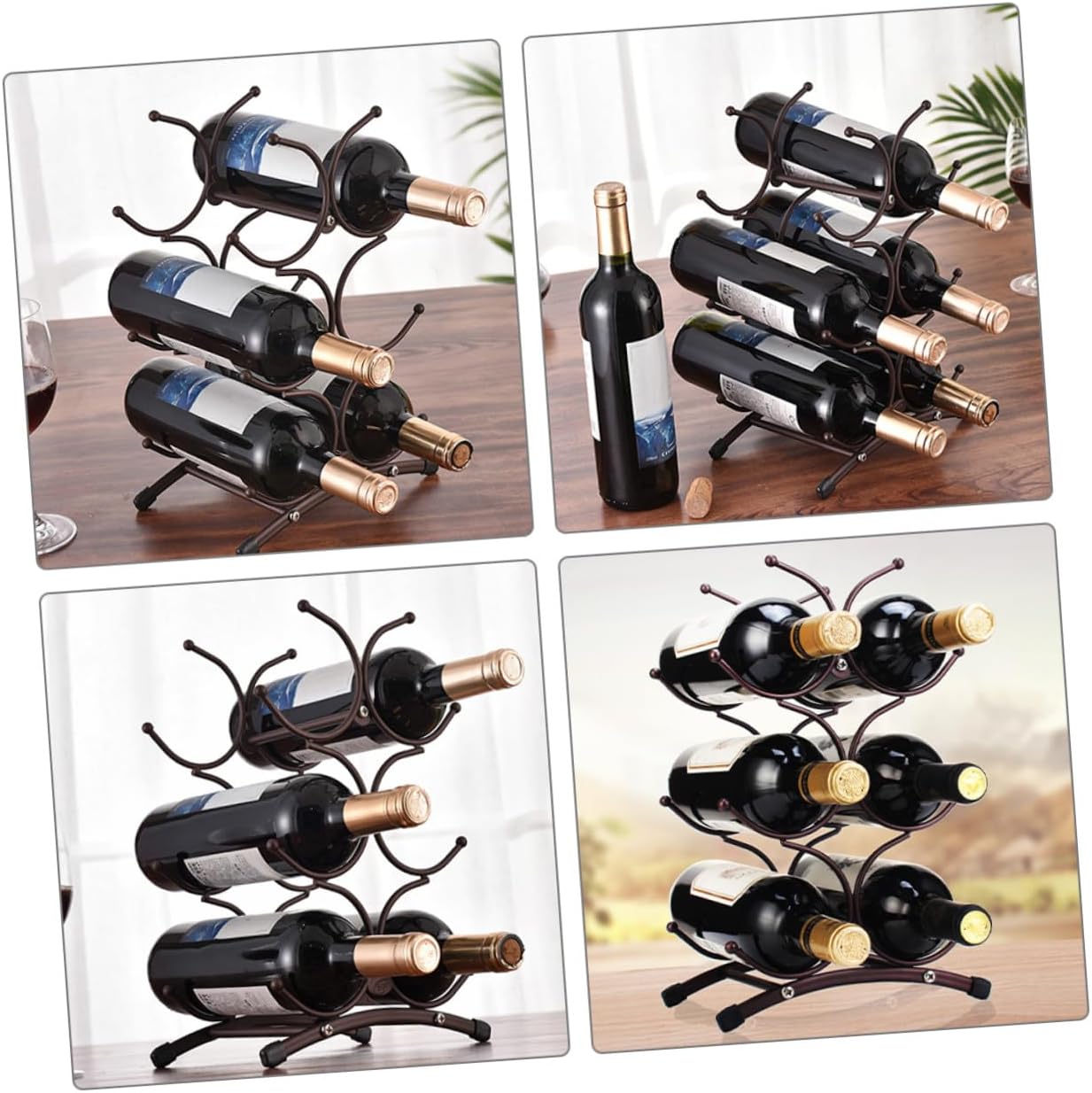 Vintage Iron 6-Bottle Wine Rack with Detachable Design, Copper Finish Wine Storage Holder for Home Dining Room Countertop Display and Collection