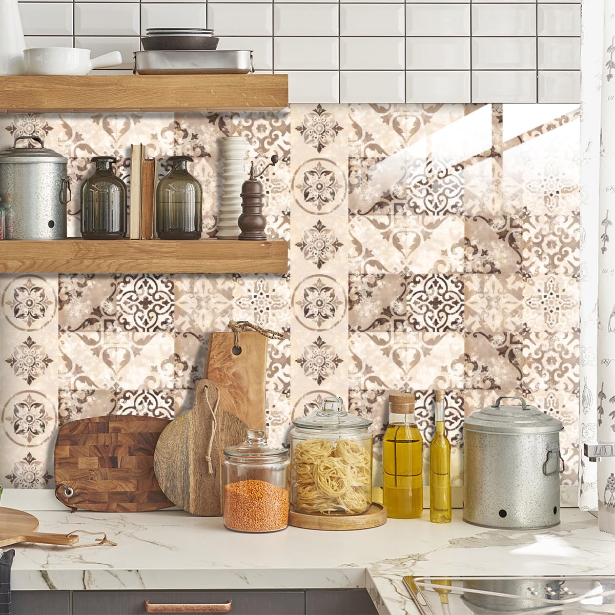 HORIWE Adesivi per piastrelle a mosaico con strato di cristallo 20x20 cm, 24 adesivi in PVC per piastrelle, autoadesivi, impermeabili, per cucina, armadio, mobili, tavolo