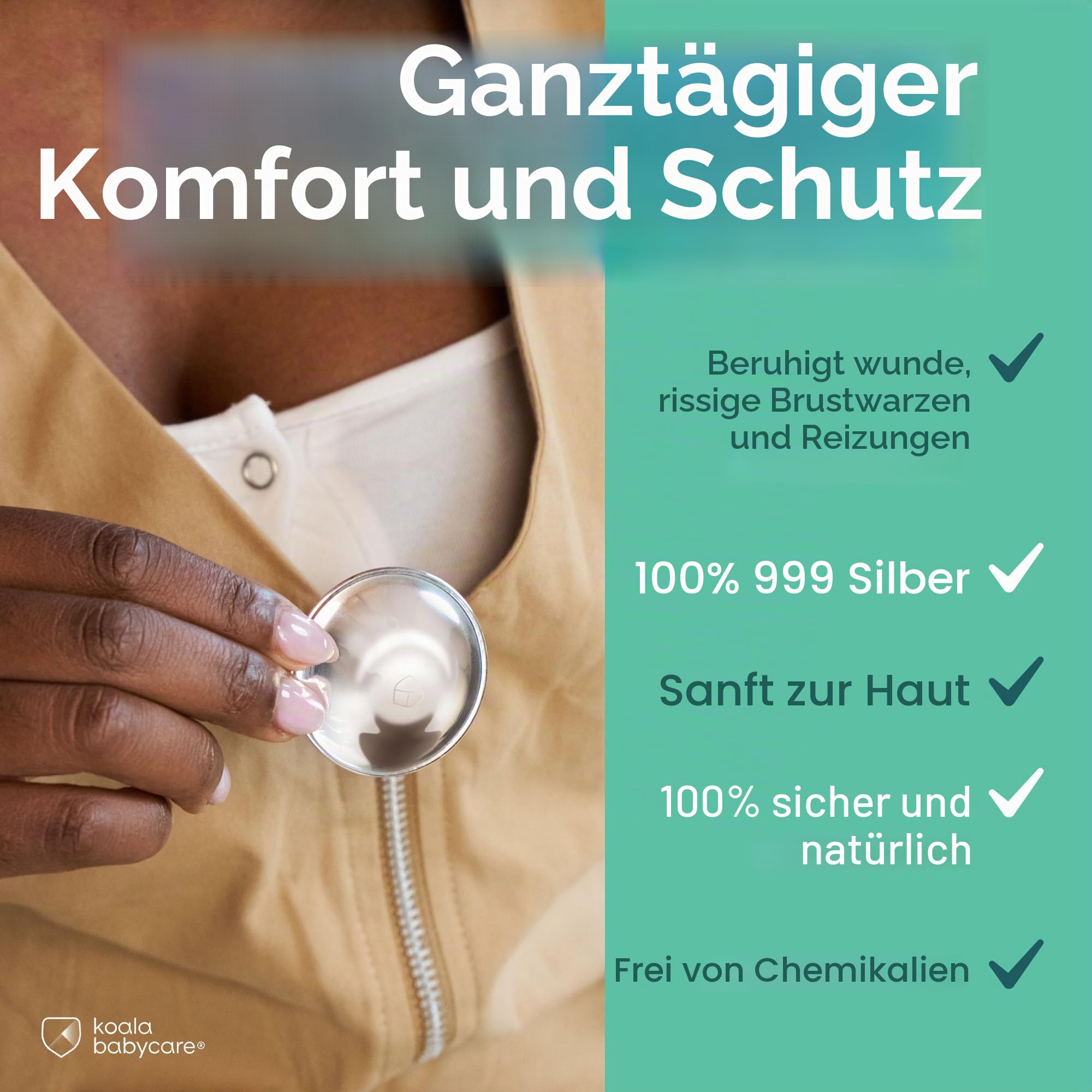 Koala Babycare Silberhütchen - 2 Stück - Standardgröße Silber Brustwarzenhütchen für verbesserten Komfort - Brustwarzen Schutz für empfindliche und schmerzende Brustwarzen