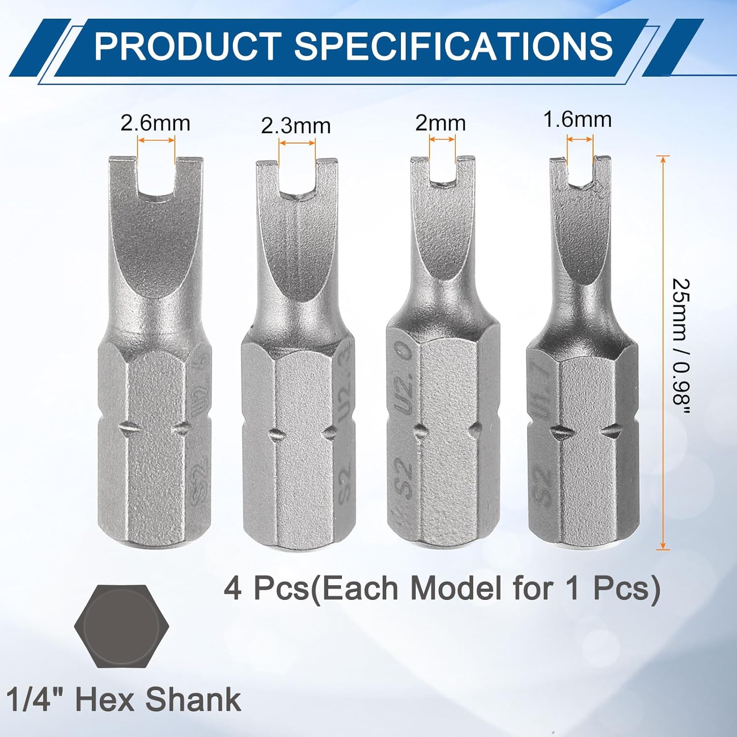 HARFINGTON 4pcs U Shape Screwdriver Bits U#1.7#2.0#2.3#2.6 1/4" Hex Shank 1" Insert Bits S2 Magnetic U Type Screwdriver for Electronic Appliances