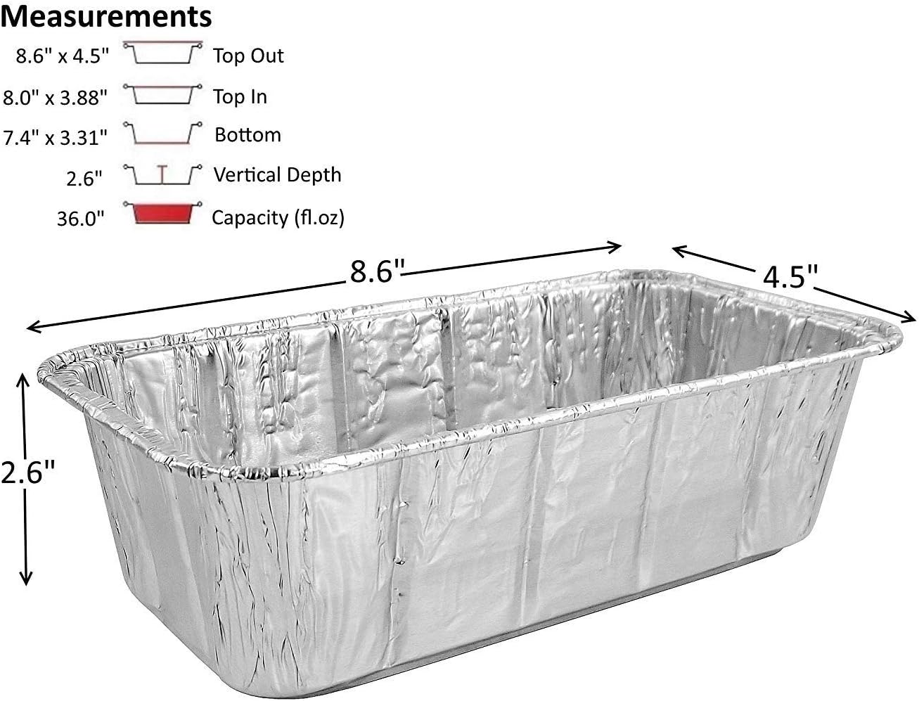 PACTOGO 2 lb. Disposable Aluminum Foil Loaf Pans w/Clear Low Dome Lids | Standard Size 8.5”L x 4.5”W 2.25" Deep | Heavy Duty Bread Container Tins for Baking, Food Storage & Takeout (Pack of 100)