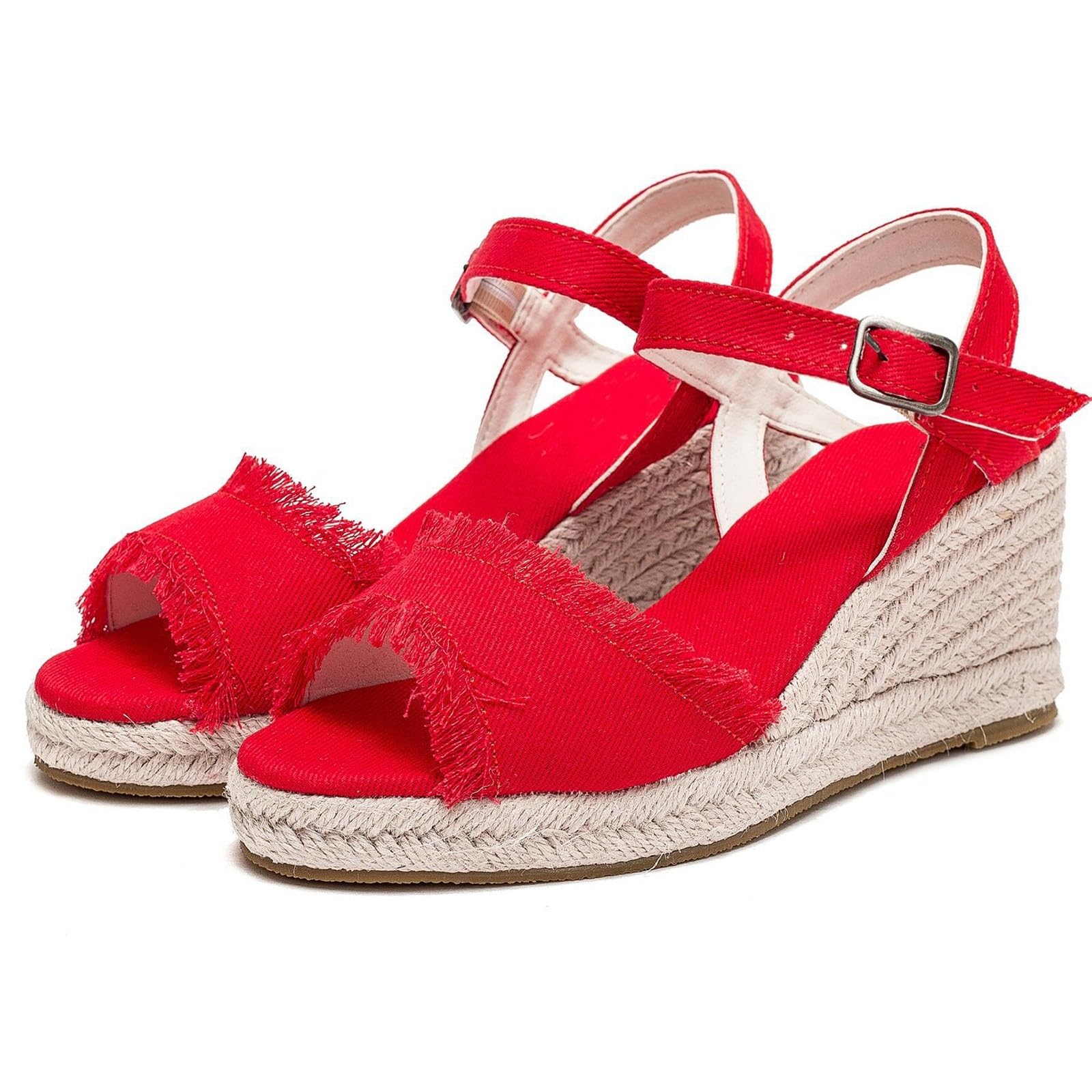 Genérico Sandalias Esparto Mujer Cuñas Verano Alpargatas Vestir Esparteñas Elegantes Sandals Plataforma Zapatillas Hebilla Calzado Altas Zapatos Comodas Shoes Tallas Grandes Sapatos