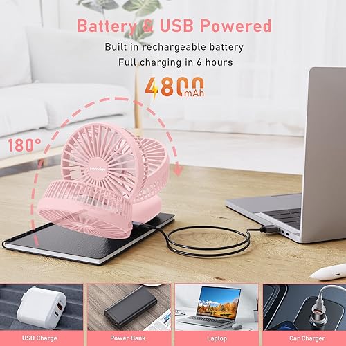 Miniatura 5 de FARADAY Ventilador de mano portátil de 4800 mAh, potentes ventiladores personales pequeños, recargable con pilas, ventilador de mesa USB de