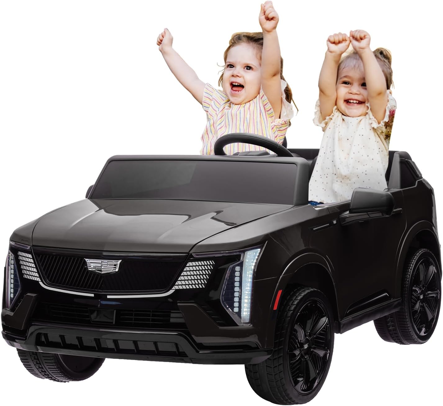24V Kids Ride On Car Licensed Cadillac 2 Seater Ride On Truck Toy Battery Powered Electric Car for Toddlers, with Remote Control, Spring Suspension, Led Lights and Music for Boys Girls (Black)