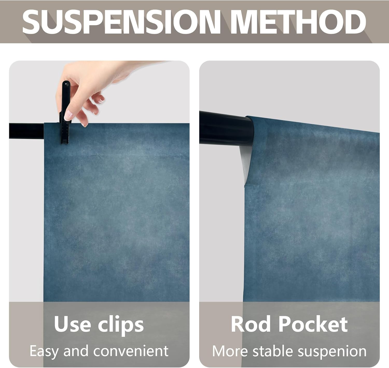 ZTHMOE 8x10ft Fabric Blue Abstract Texture Photography Backdrop Portrait Photoshoot Background Adult Newborn Child Headshot Photo Studio Props Booth Rod Pocket On Top