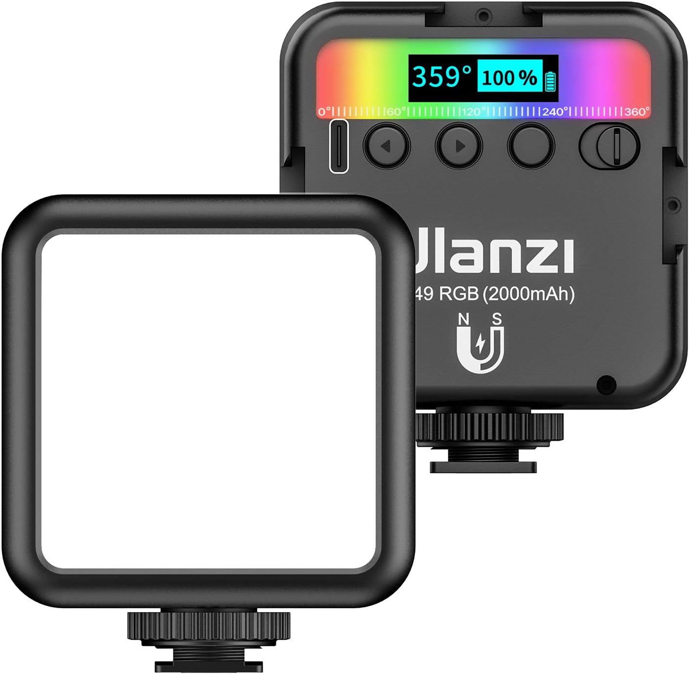 VL49 RGB Pocket LED Video Light Photography Fill Light 2500K-9000K Dimmable CRI95+ Built-in Battery with Cold Shoe Mounts for Live Broadcast Interview Portraits Weddings Photography