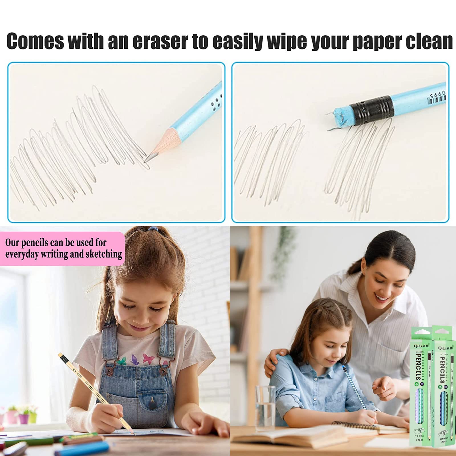 QIURUYUE 12 HB Bleistifte Kinder - Dreikant Mit Motivationssprüchen & Radiergummi