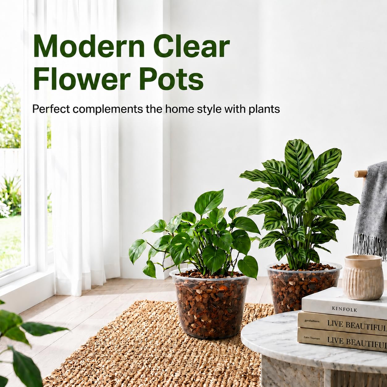 Macetas transparentes de 1 galón con drenaje, paquete de 15 macetas de plástico para plántulas, flores, suculentas, esquejes, trasplante, jardinería interior y exterior (1 galón/7 pulgadas)
