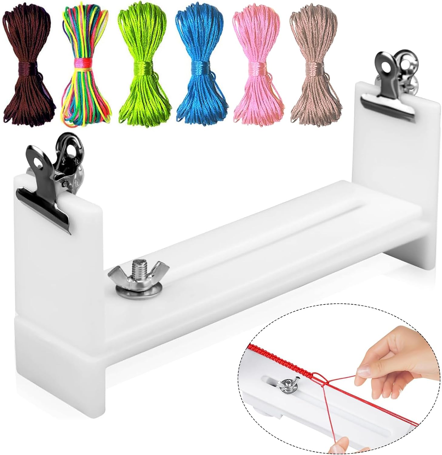 KWOYOS Bracelets Jig Maker, Adjustable Bracelet Braiding Tool with with 6 Colors Macrame Cords for Weaving DIY Craft Hand Bracelet Braiding Tools