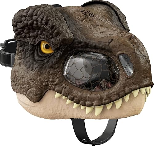Máscara de dinosaurio Jurassic World Dominion Tyrannosaurus Rex Chomp N Roar con movimiento y sonidos, disfraz de T Rex para niños, juego de rol