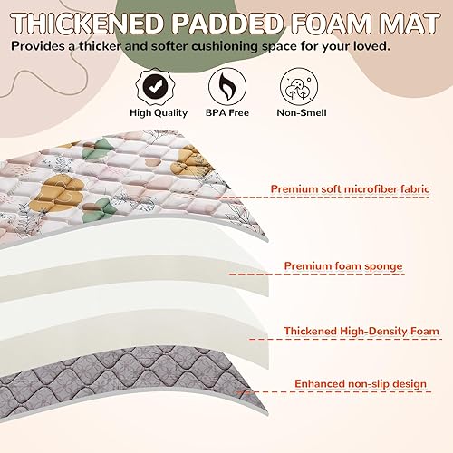 Miniatura 3 de Tapete de juego para bebé de 74 x 50 pulgadas, tapete para bebés de 6 a 12 meses, antideslizante, seguro y para gatear, tapete de juego plegable de