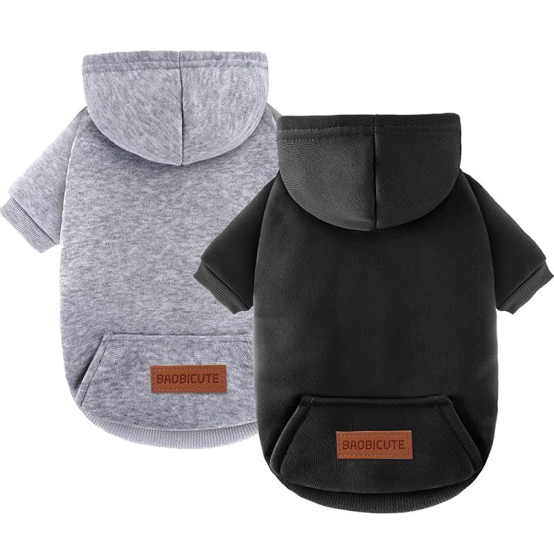 Moletom com capuz para cães pequenos e gatos em poliéster BAOBICUTE XS, Black+Grey, pacote com 2