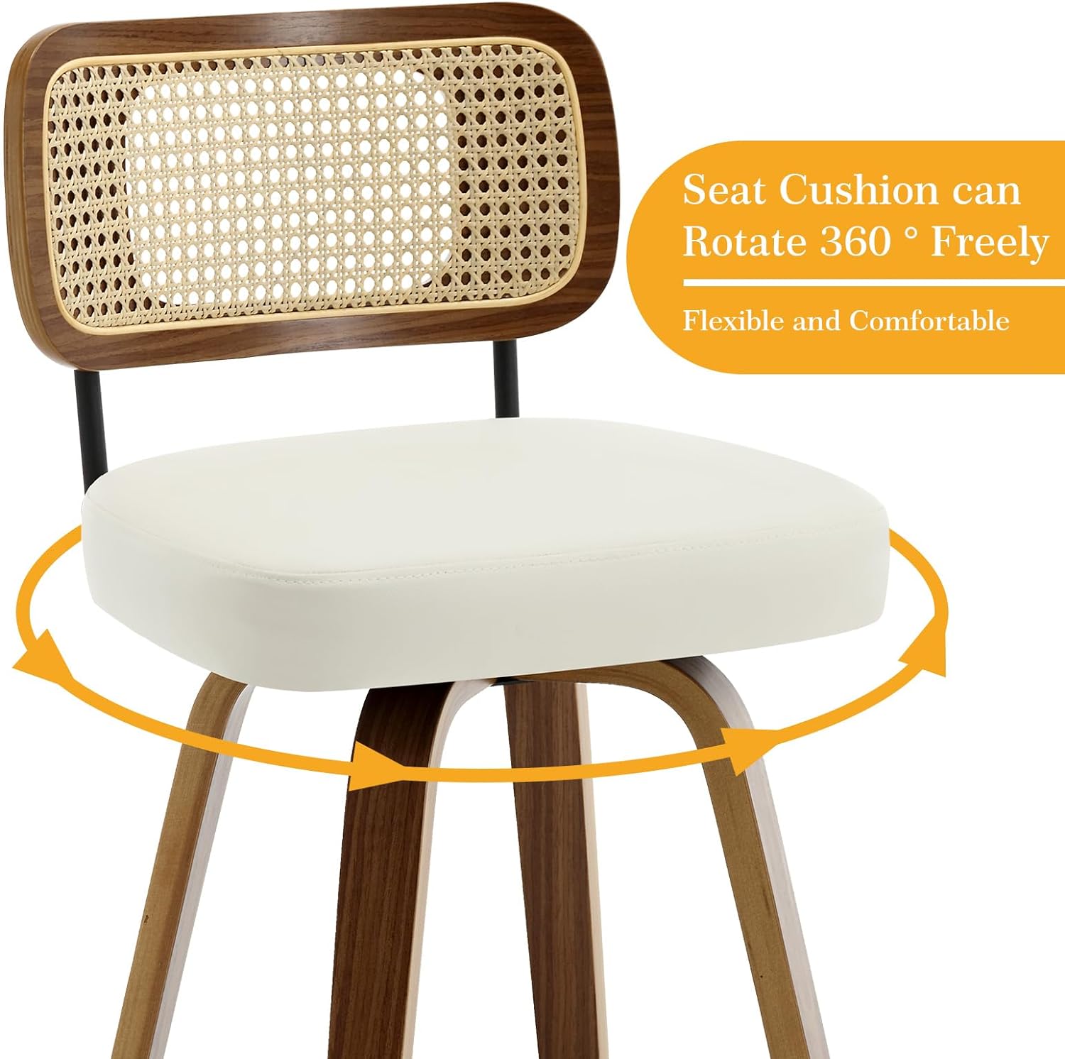 An image showing the stool's seat rotating 360 degrees, indicated by circular arrows.