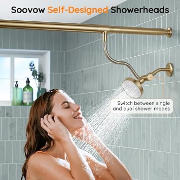Double Shower Heads for Two People - Dual Showerhead System - Golden