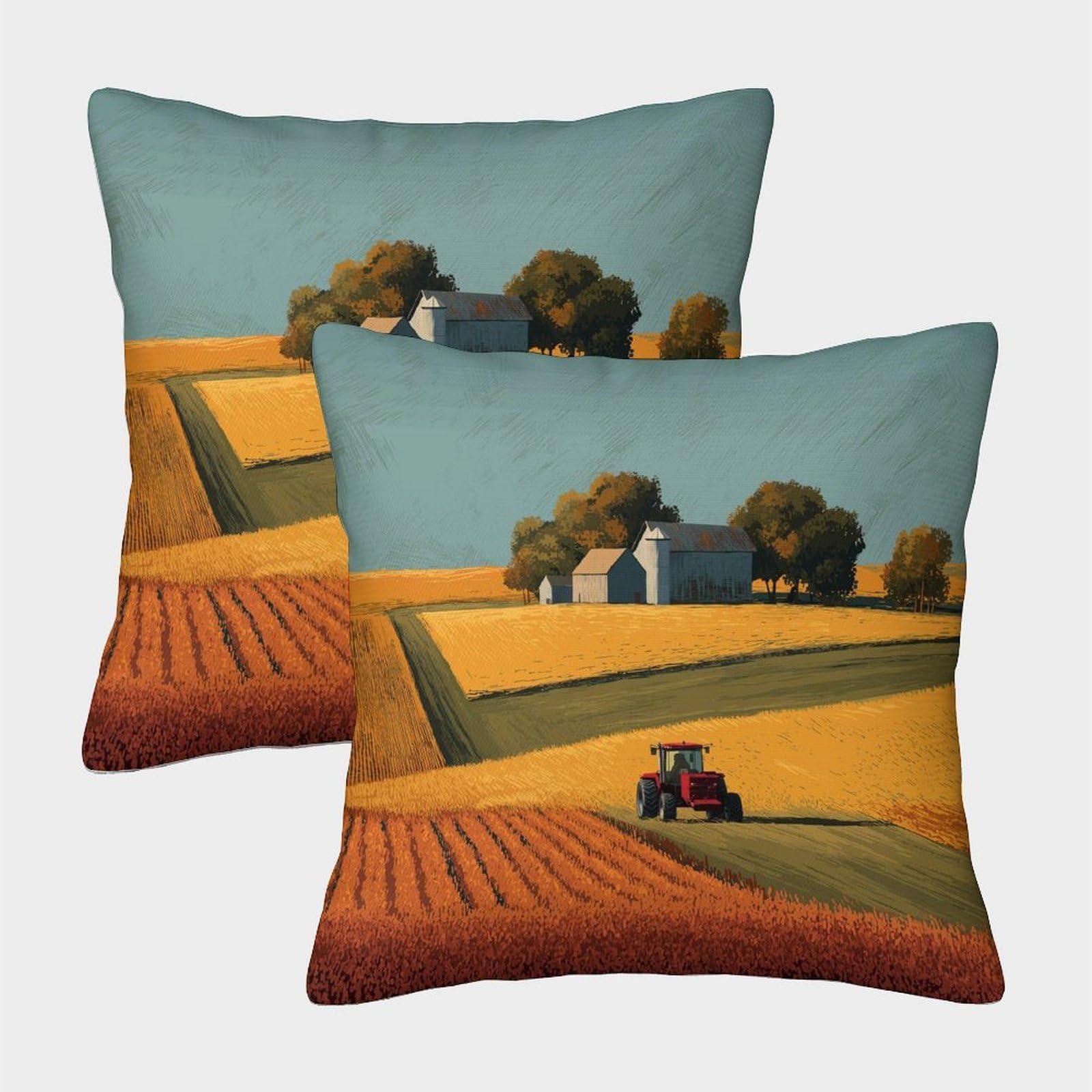 kaiyun 2 Pack Western Farms, Fields And Tractors 3D Image Printed Single-sided Cushion Cover 45x45cm