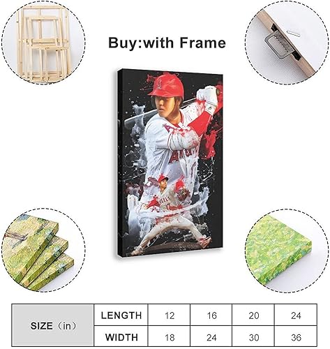 Miniatura 2 de Shohei Ohtani - Póster de béisbol con retrato de béisbol, arte de pared, pintura impresa para sala de estar, dormitorio, marco 24 x 36 pulgadas