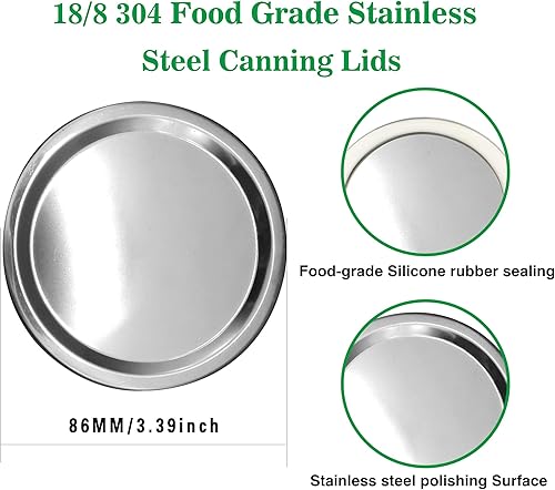 Miniatura 7 de Tapas de conservas reutilizables de acero inoxidable 188 de alta calidad, tapas de tarro Mason de 2.77 pulgadas de boca regular, tapas de tipo