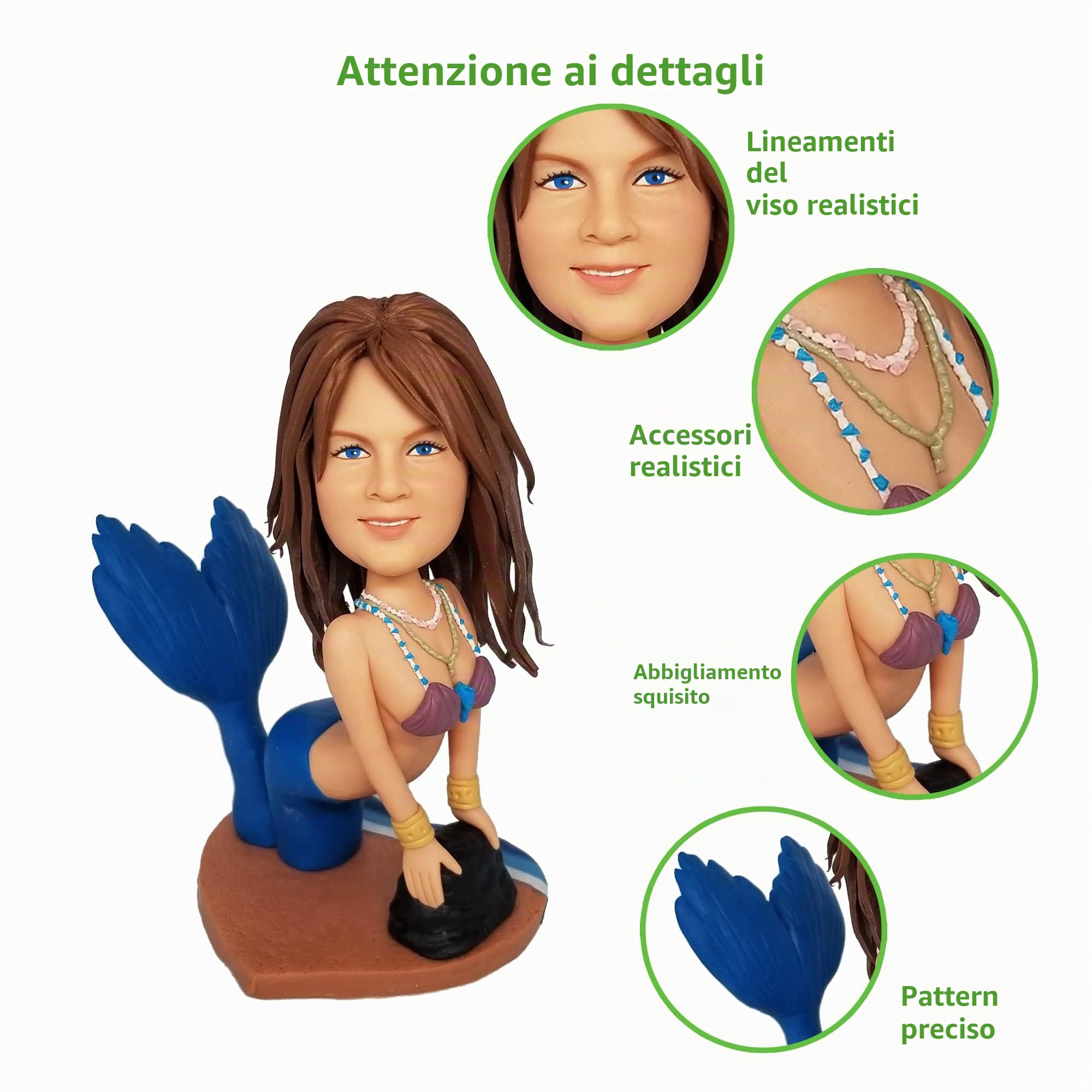 Figurine su Misura Bobble-Heads Uomo in Abito Blu, Bambole Personalizzate, Statuette da 6 Pollici con Testa a Molla, Regalo di Compleanno Fatto a Mano per Papà