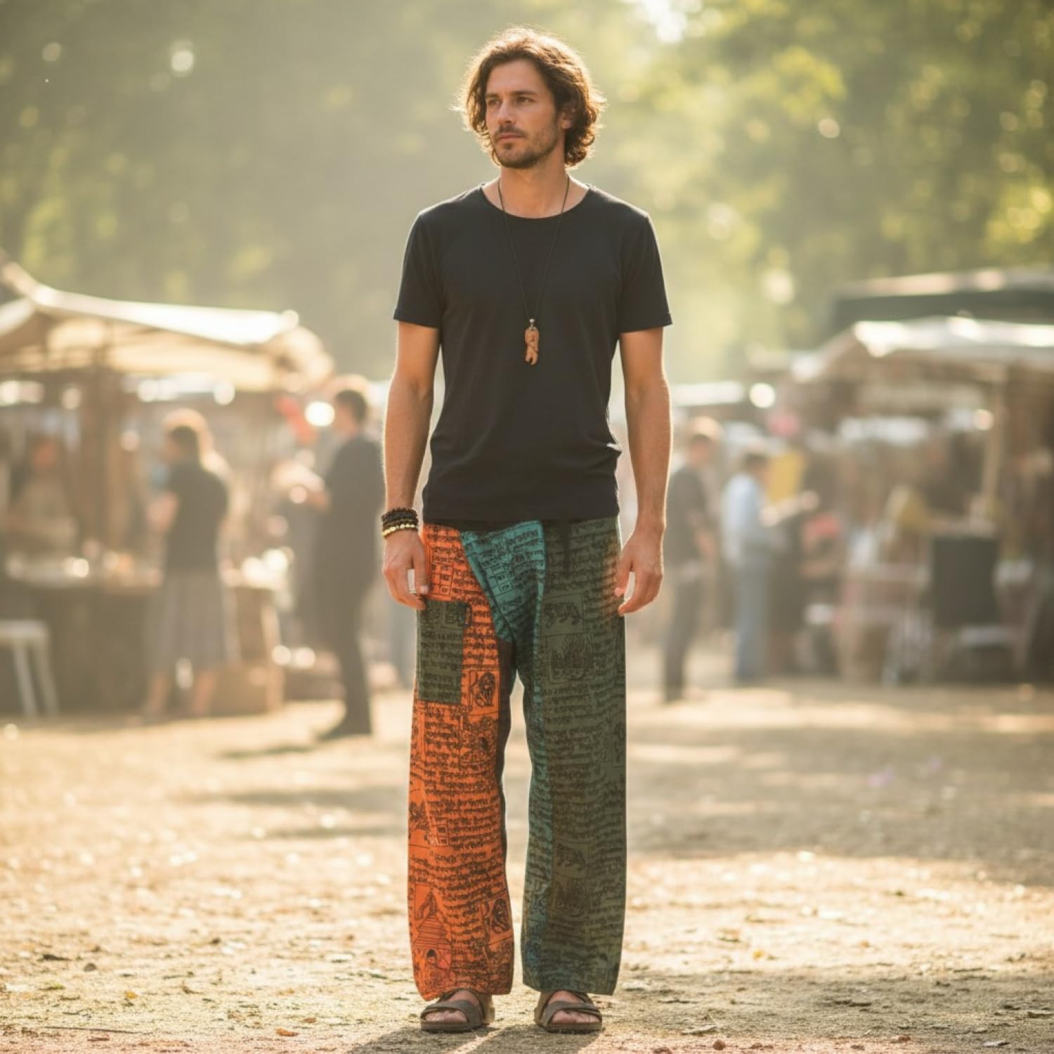 GURU SHOP Thai Fischerhose aus Fester Baumwolle, Patchwork Wickelhose, Yogahose, Unigröße, Herren/Damen