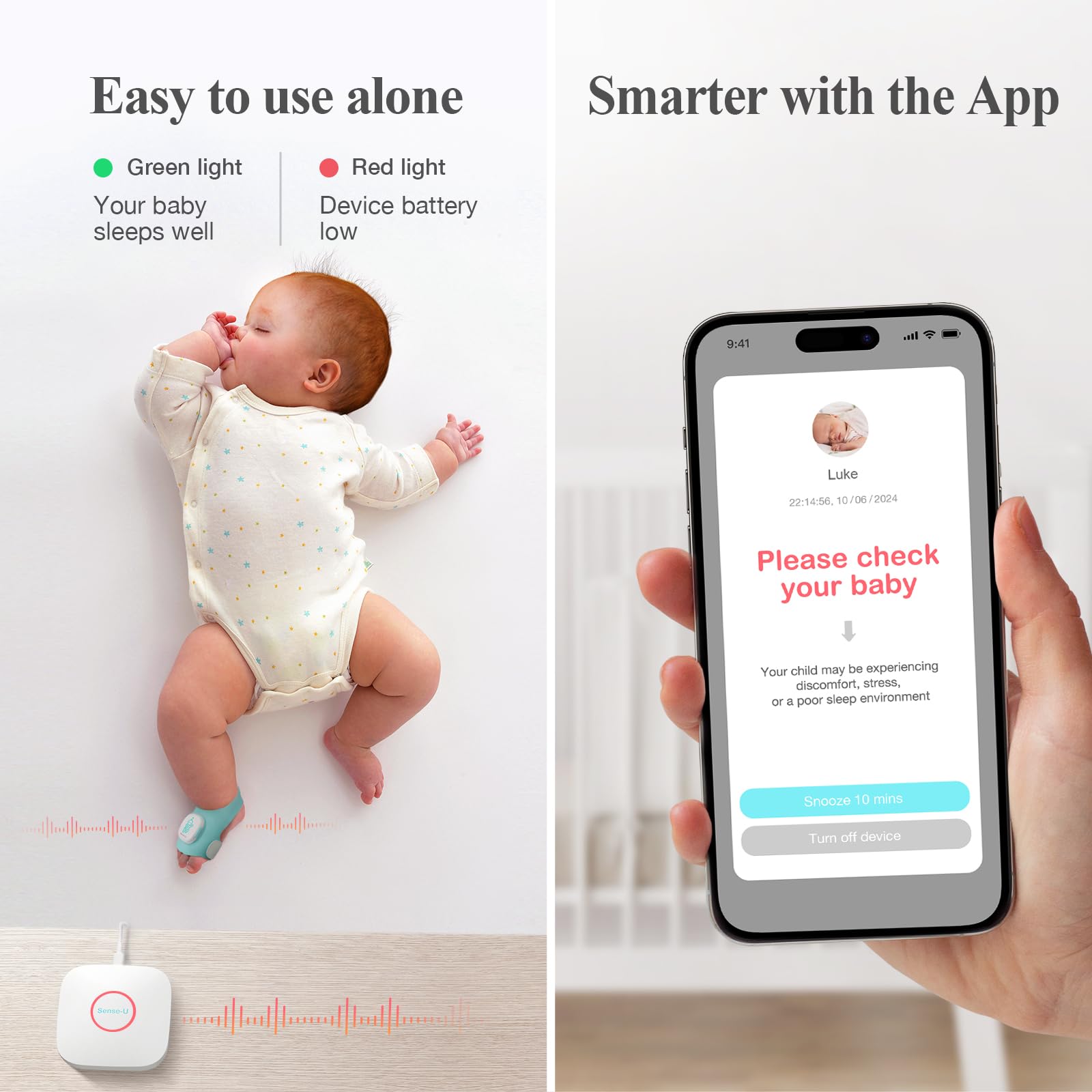 Sense-U Baby Sock Shoe Bundle Smart Baby Monitor: Sock Shoe Plus 2K PTZ Camera, Track Heart Rate, Sleep Movement, Heartbeat - Image 4