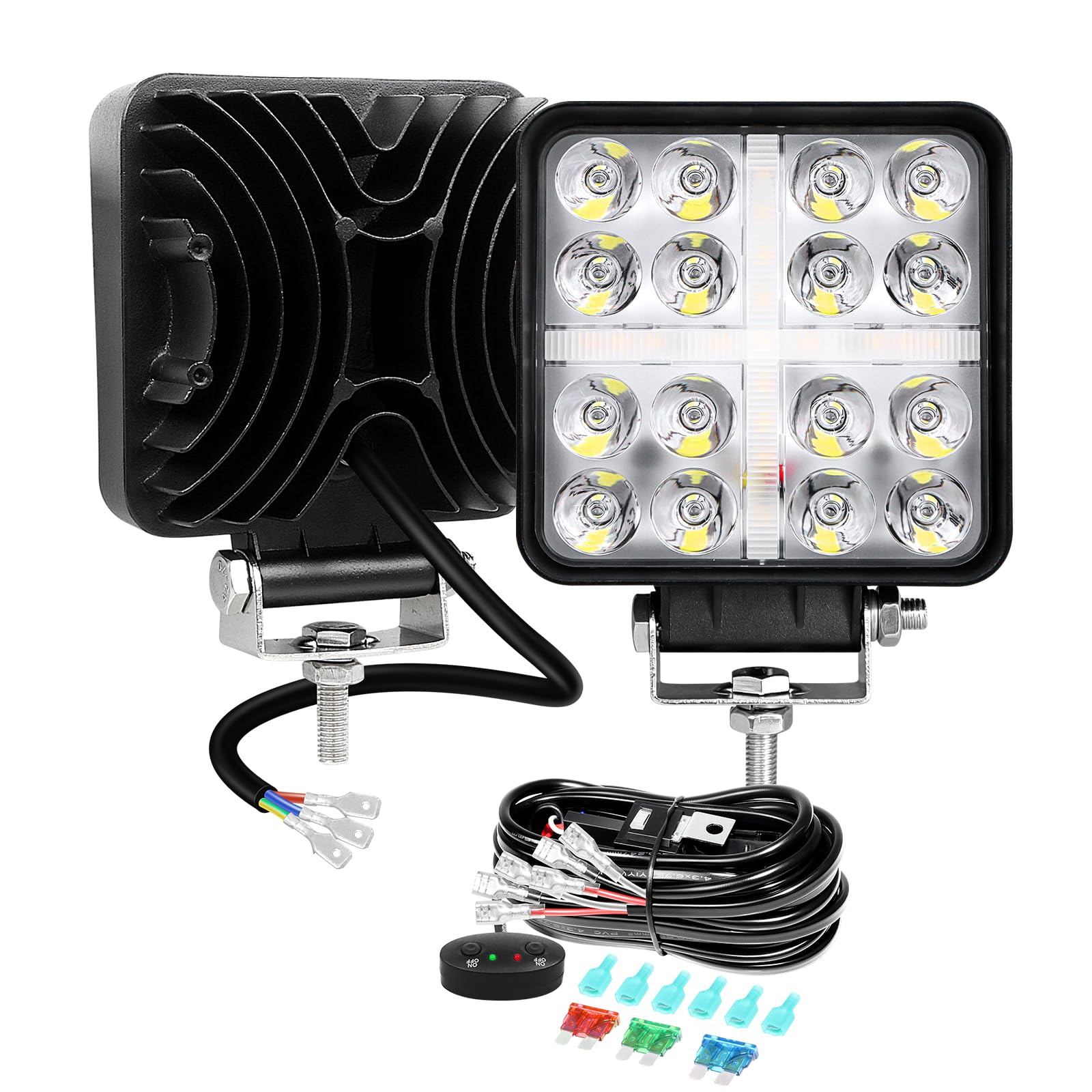 FARO DA LAVORO a LED,4 X 48W, Quadrato, per Fuoristrada, 12V 24V, IP67
