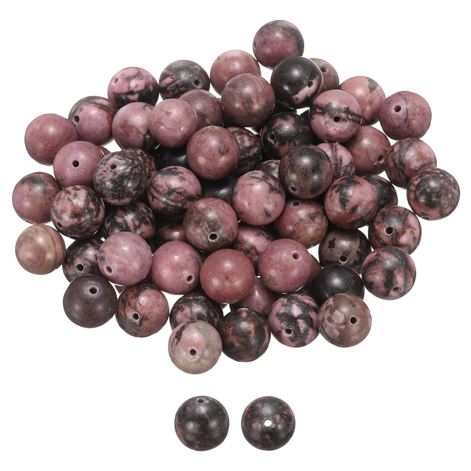 sourcing map 100pcs Natural Stone Beads 10mm Rose Round Gemstone Stone Loose Beading Real Genuine Smooth Balls Bead for Jewelry Making Bracelets Necklace Earrings DIY
