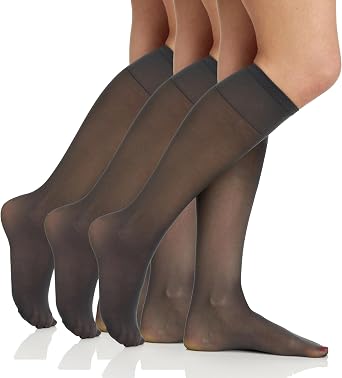 Berkshire 6526 Womens Sheer Support Knee Highs 3 Pack - 40 Denier Graduated Compression Socks with Non-Bind Comfort Band