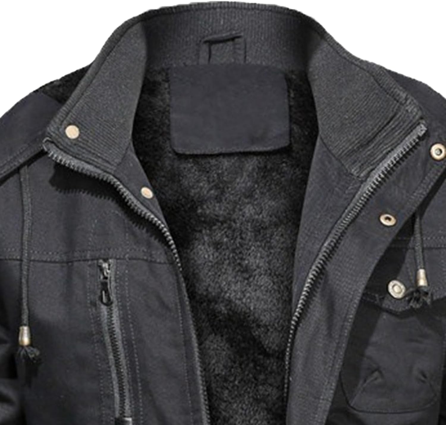 Men's Zipper Winter Jacket Fleece Lined Thick Work Warm Cargo Coats Cotton Military Jackets with Hooded