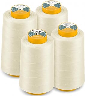 AK Trading CO. 4-Pack Ivory All Purpose Sewing Thread Cones (6000 Yards Each) of High Tensile Polyester Thread Spools for Sewing, Quilting, Serger Machines, Overlock, Merrow & Hand Embroidery