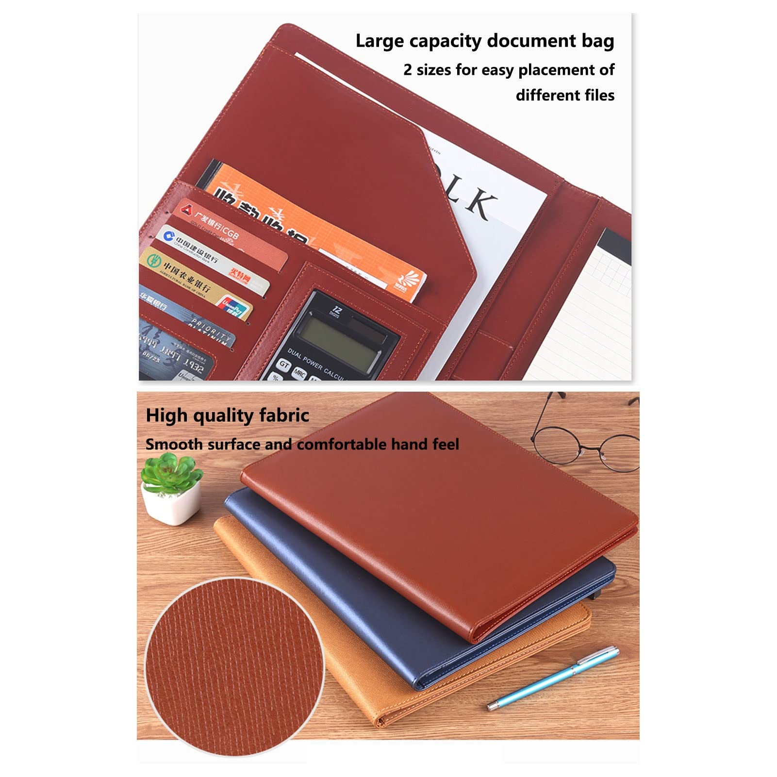 Teczka konferencyjna Organizer na dokumenty， Teczka A4 z schowkiem i miejscem do przechowywania, inteligentny organizer na dokumenty w formacie A4(Blu,12digit calculator)