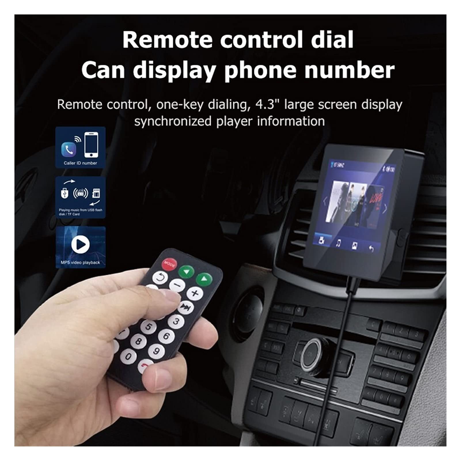 Adaptateur Audio Bluetooth Voiture de 4,3 Pouces FÉMININ Transmetteur stéréo Bluetooth MP5 Support de Lecteur vidéo vidéo AUX UTILS Disque TF avec télécommande
