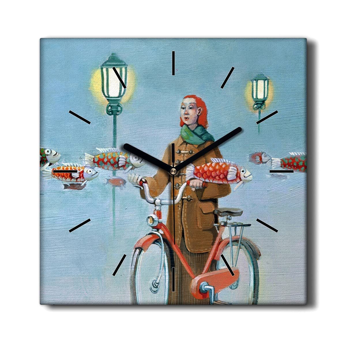 Peindre une femme brouillard vélo horloge murale toile salon 30x30