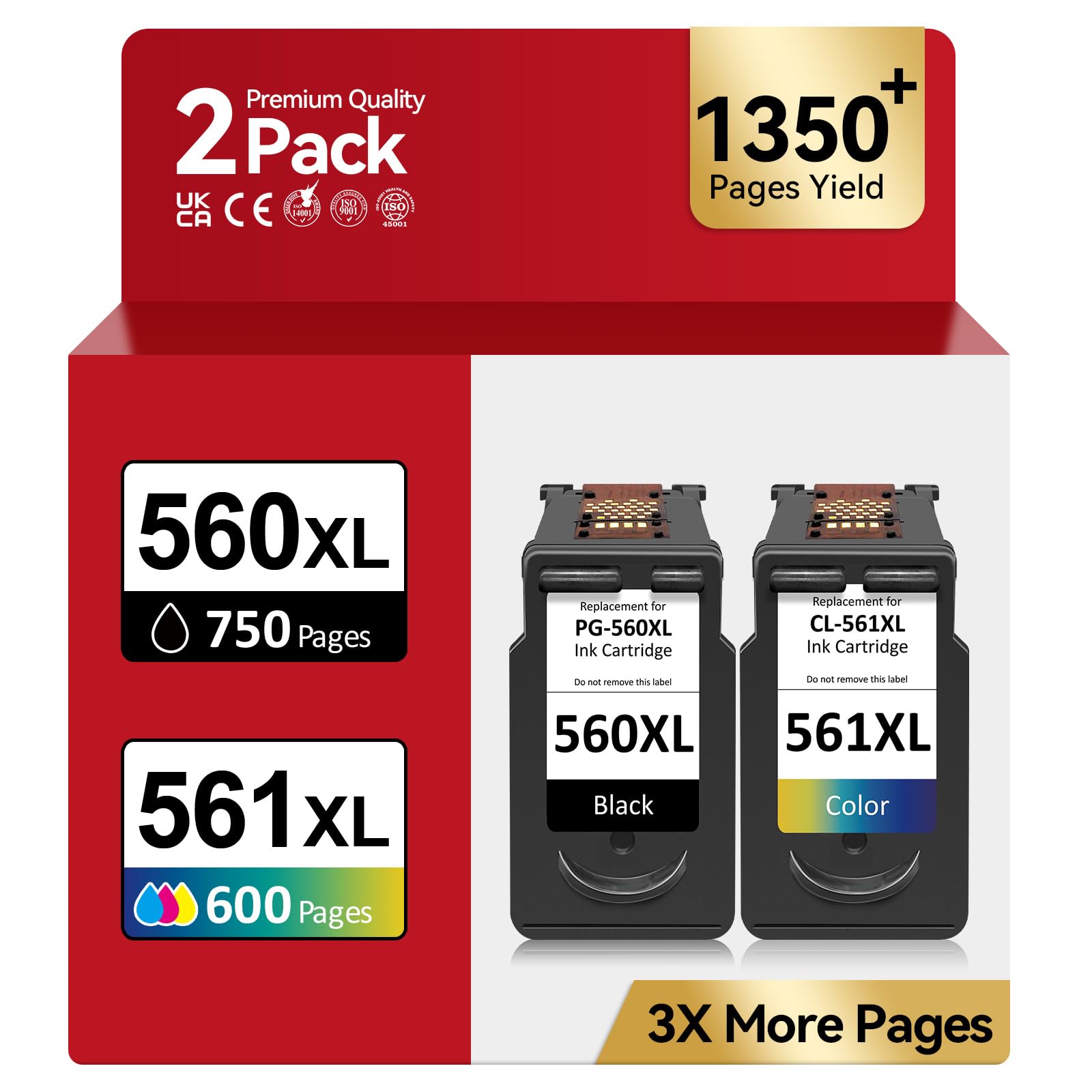 Encre PG-560/CL-561XL – 750/600+ Pages, Remplacement pour Cartouche Canon 560 561 Originale Noire & Couleur, pour Pixma TS5350i TS5350a TS5351 TS5352 TR5355a TS7450i TS7451