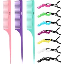 10Pcs Rat Tail Comb Hair Clips Set3 Anti-Static, Heat-Resistant Carbon Fiber Parting Comb and 7 Sectioning Hair Clips Suitable for Precision Sectioning, Coloring, Braiding, and Daily Styling