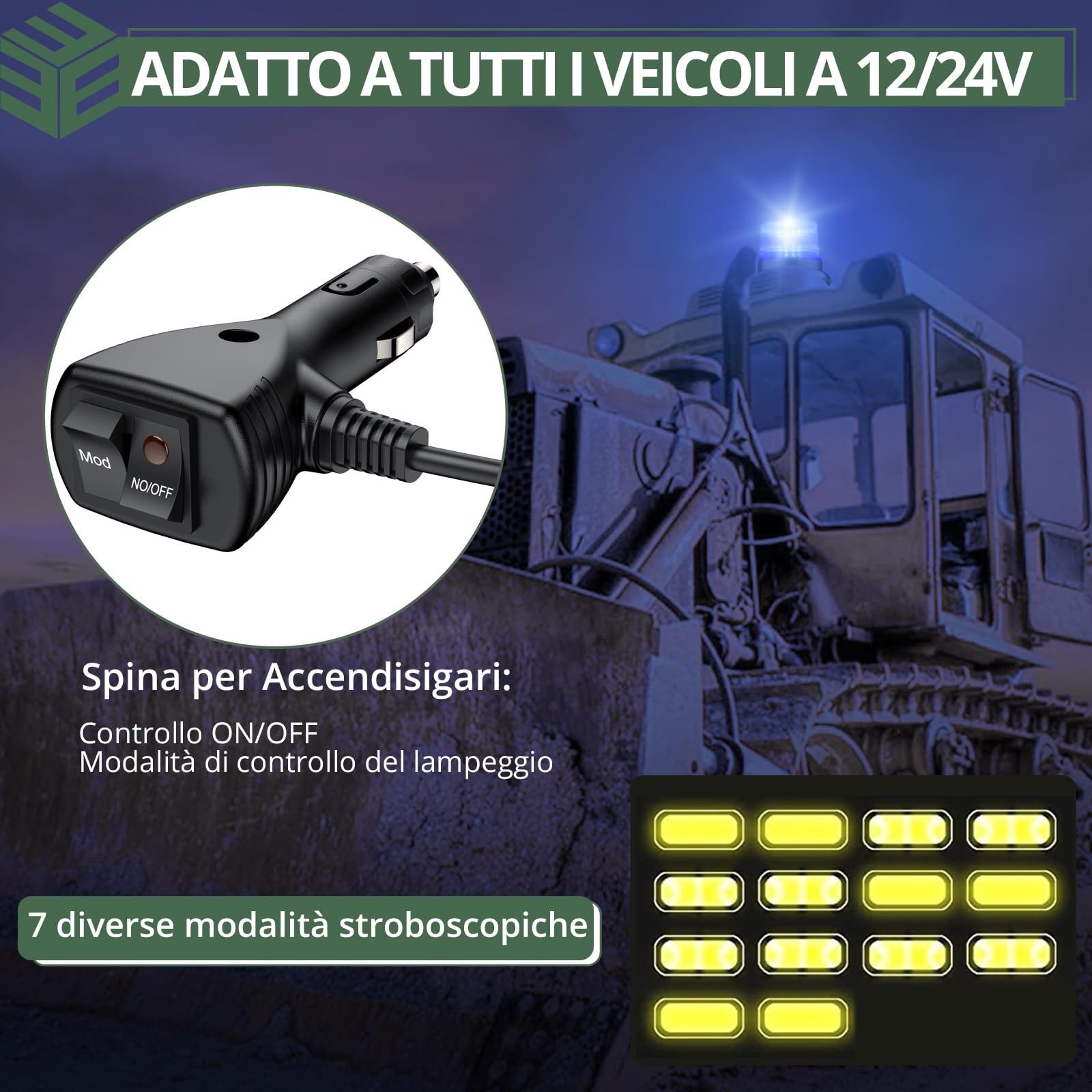 EYPINS 40 LED Luce Lampeggiante per Auto Blu,Luce Stroboscopica di Emergenza con Base Magnetica,Spia di Avvertimento per Auto da 40 W,E57/IP65,Cavo da 5 m,per 12 V/24 V Trattore,Camion