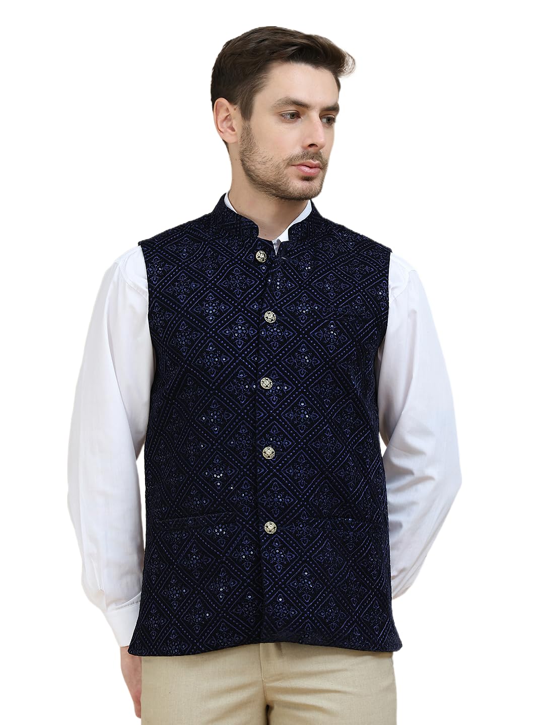 jompers Men's Sequins Velvet Nehru Jacket-picture-34