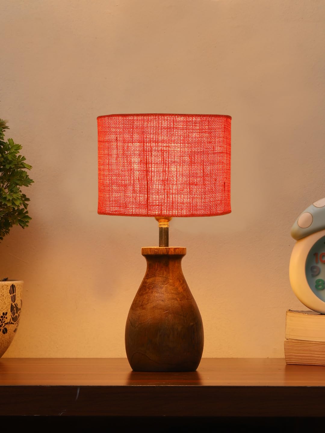 Devansh Orange Jute Table lamp with Wood Natural Base (7x13 inches)-19 1