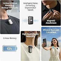 Vista 2 de DJI Transmisor Mic 2 (blanco perla), micrófono inalámbrico con cancelación inteligente de ruido, grabación interna de 14 horas, batería de 6 horas