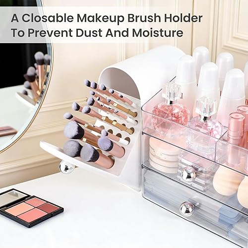 Miniatura 3 de Organizador de Maquillaje, Organizador de Tocador con Soporte para Cepillos de Maquillaje, Organizadores Grandes para Cuidado de la Piel y